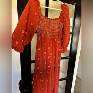 Off shoulder gauze dress burnt orange